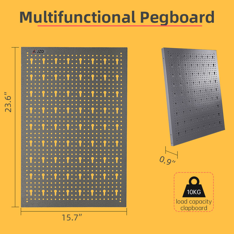 JZD Wall Metal Pegboard, Garage Storage Peg Boards, Tool Organizer Use with Hooks, 23.6-Inch×15.7-Inch