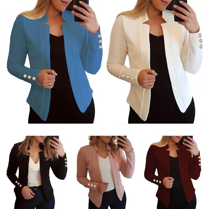 Women Spring Autumn Suit Coat Notched Collar Long Sleeve Suit Jacket Slim Fit Open Front Casual Business Cardigan