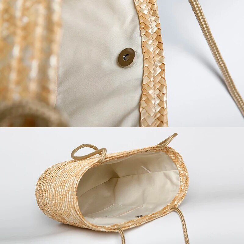 French Retro Large-capacity Women Bag Straw Solid Color Holiday Beach Travel Tote Bag Natural Straw Shoulder Bascket Beach Bags