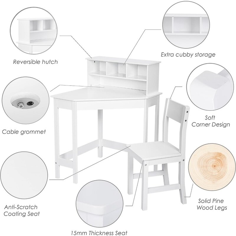 Hölzerner Schreibtisch mit Stuhl für Kinder Kinder tisch Schreibtisch mit Stauraum und Stall für die Heims chule weiß