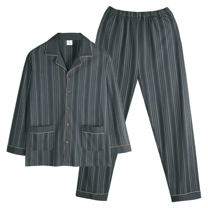 Conjunto completo de pijama de algodão puro masculino, estampa listrada, jardas grandes, agasalho casual, roupas domésticas, outono, novo, M-3XL