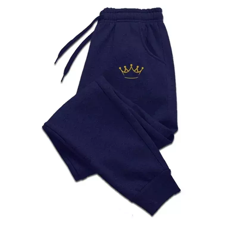 Gold Crown Printed Men's Pants Autumn And Winter Fleece Sweatpants Fashion Drawstring Casual Male Trousers Jogging Sports Pants
