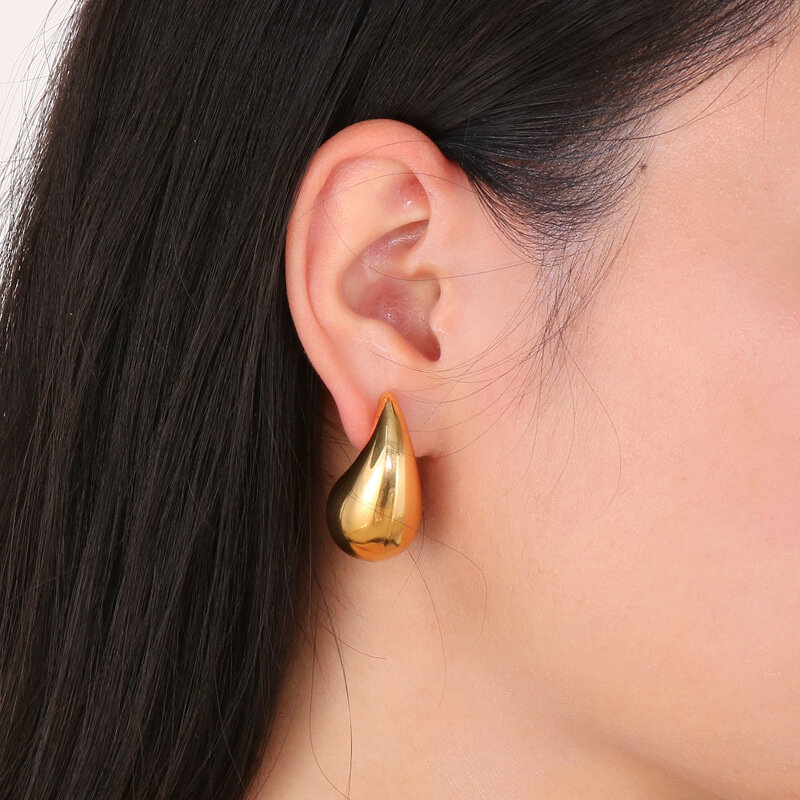 Vintage vergoldete klobige Kuppel Tropfen Ohrringe für Frauen glänzenden Edelstahl dicken Tropfen Ohrring Schmuck Großhandel