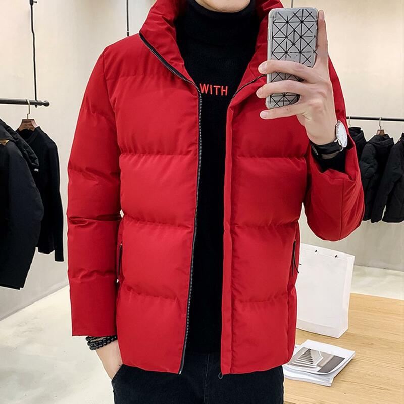 Men Coat Cotton Padded Stand Collar Letter Embroidery Korean Style Coldproof Fluffy Filling Jacket Streetwear Winter Clothes