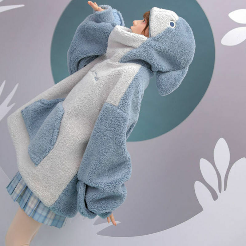 Warme koreanische Mode kawaii Hai Form Hoodie für Frauen niedlichen und lustigen Mantel lose All-Match übergroßen verdicken Hoodie