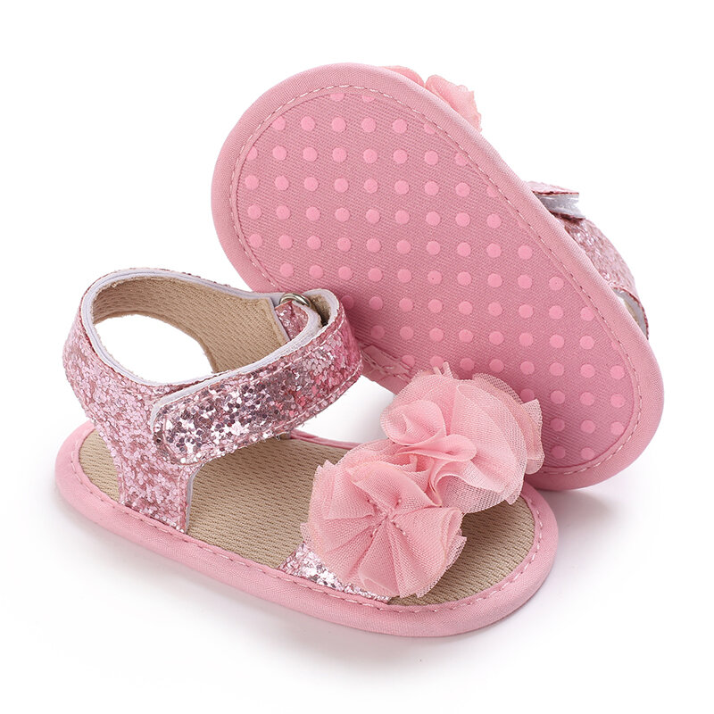 صنادل ترتر زهور حلوة للفتيات الصغيرات ، ناعمة ومريحة ، أحذية أميرات ، أحذية مشي ، عمر 0-18 شهرًا ، الصيف