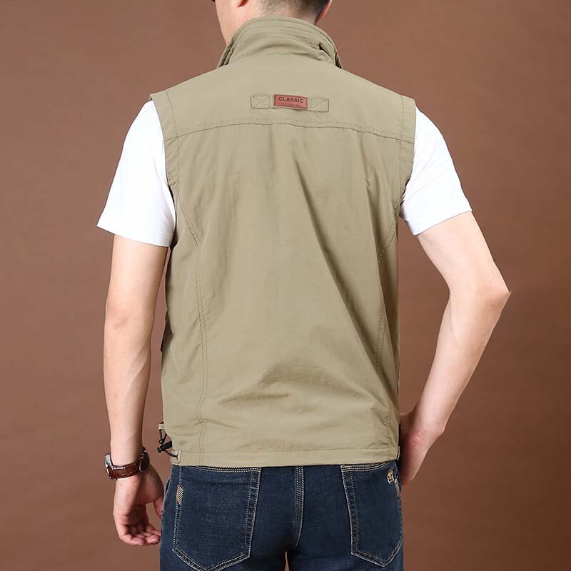 Chaleco sin mangas con múltiples bolsillos para hombre, chaqueta de cuello alto de diseñador, adecuada para caza al aire libre y pesca, Verano