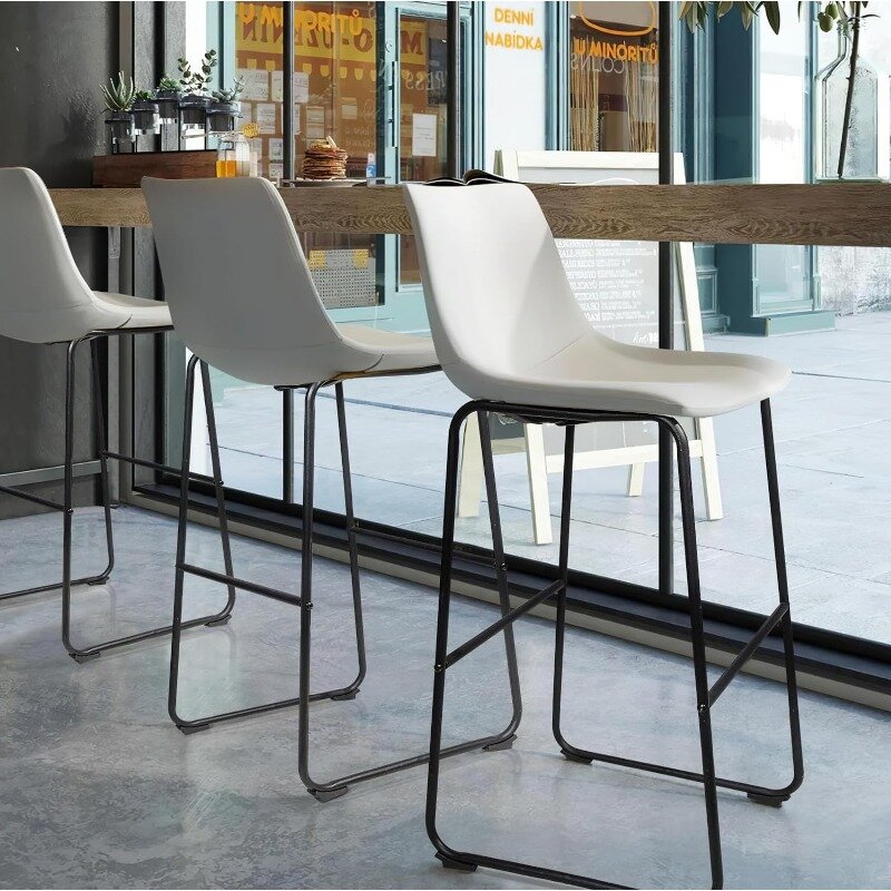 26-calowy zestaw stołków barowych 4, nowoczesne stołki barowe o wysokości blatu, stołek barowy ze sztucznej skóry z plecami i metalowe nóżki