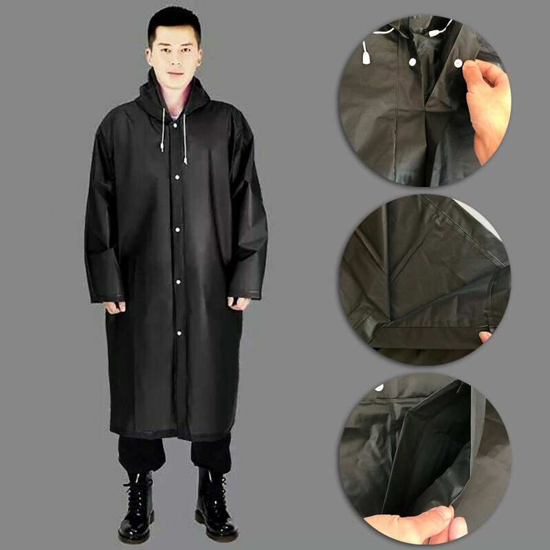 Impermeável Thick PVC Raincoat para homens e mulheres, Poncho com capuz, Casaco de campismo ao ar livre, Unisex Rain Coat