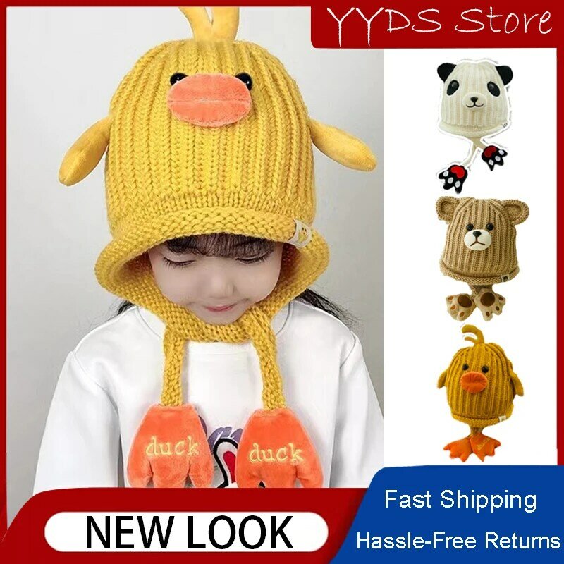 Chapeau tricoté en laine pour enfants, en velours, épais, chaud, Super mignon, Protection des oreilles