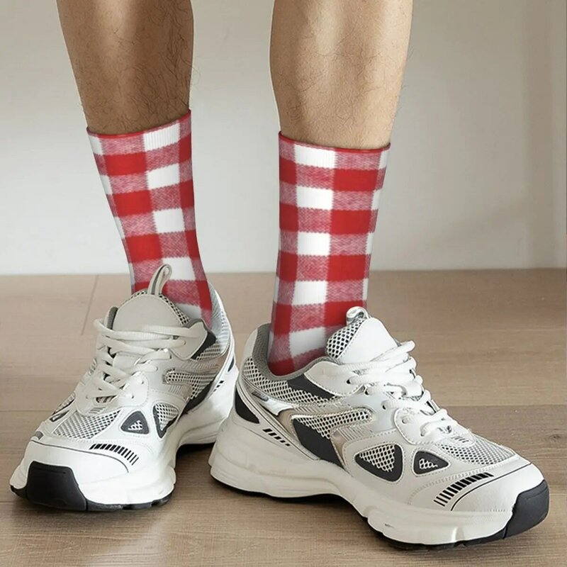 Red And White Checkered Socks Harajuku High Quality Stockings All Season Long Socks Accessories for Unisex Gifts