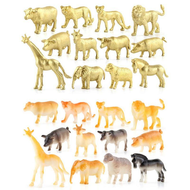 12 Stück Safari Tier Geburtstag Herzstück Gold Kunststoff Tierfiguren Spielzeug Jumbo Safari Zoo Tierfiguren für Baby party