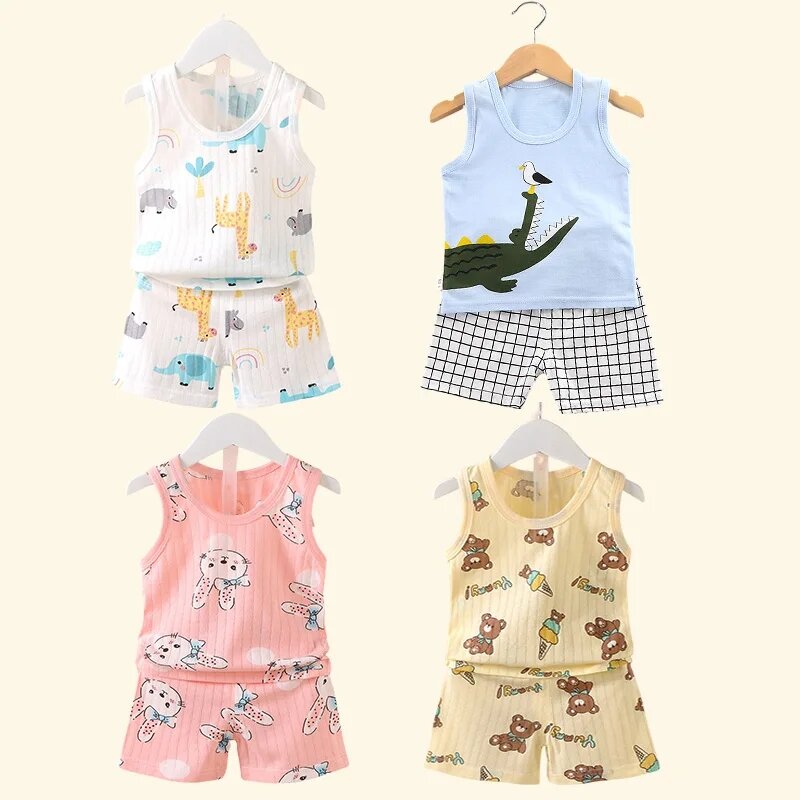 Mother Kids Clothes Baby Cotton Print  Children's Clothing T-shirt Vest Tops Shorts Sets Boys Girls Cute Breathable Summer