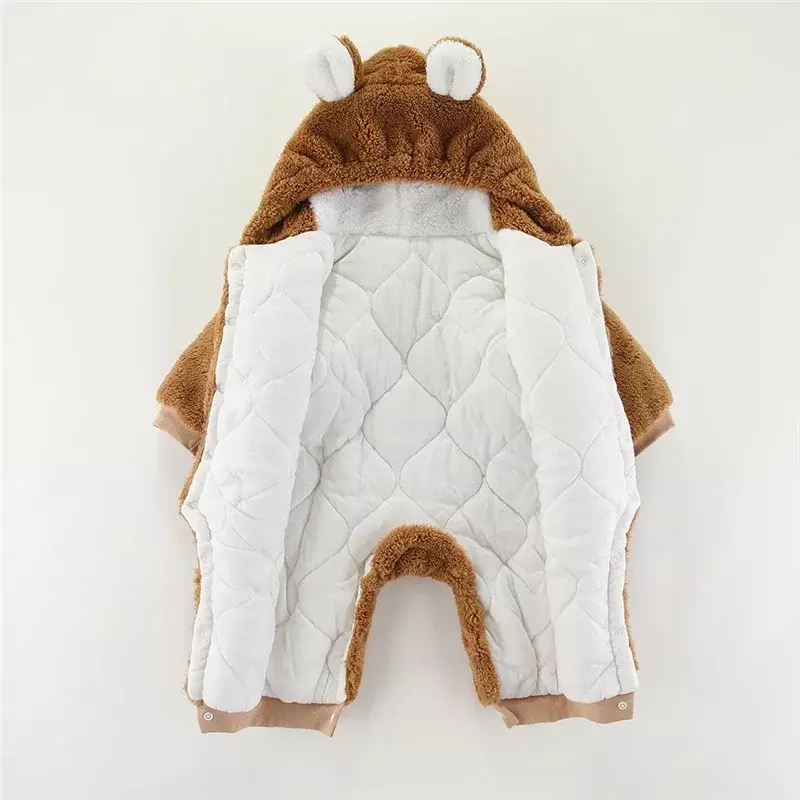 Winter Newborn Baby Girl Clothing Set New Thick Cotton Baby Romper With Ears Hooded Kids Outwear Cartoon Boys Jumpsuit 0-24M