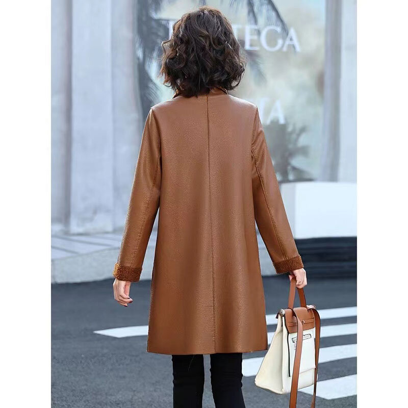 Cappotto in pelle donna lunga madre autunno inverno giacca coreana allentata pelliccia di grandi dimensioni una giacca a vento 2024 nuova tendenza femminile top