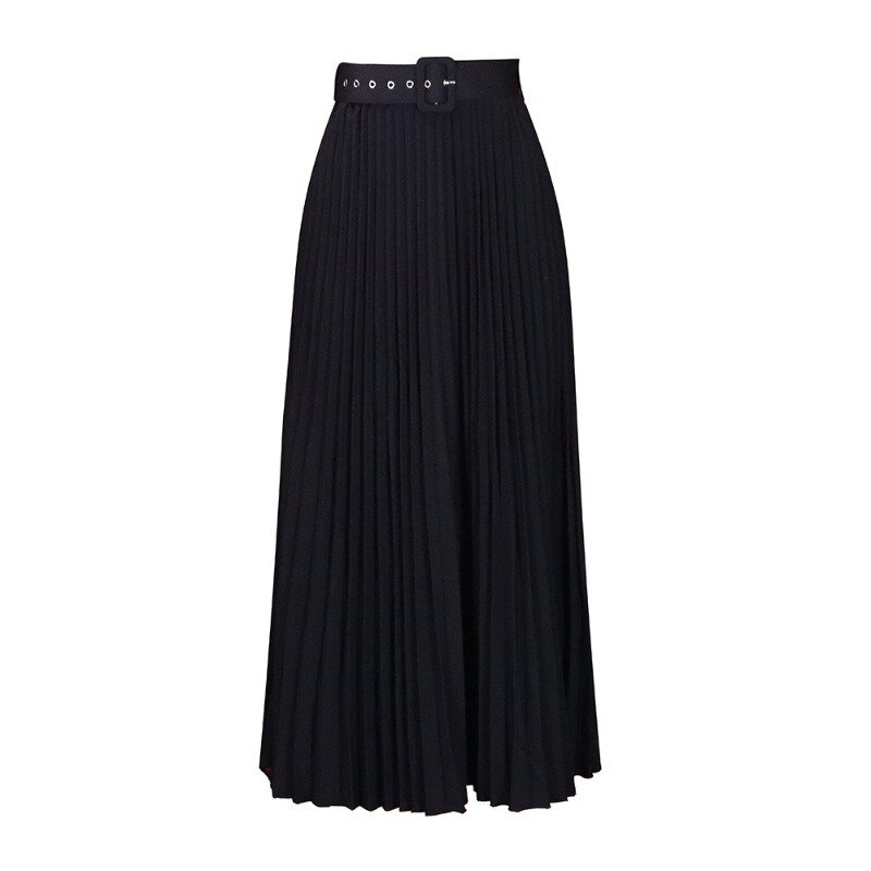 Women with Belt New High-waisted Big Skirt in The Long Pleated Temperament Sag Skirt