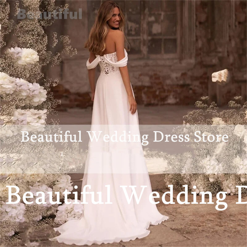Nowa prosta suknia ślubna plażowa dla kobiet koronkowa aplikacja z dekoltem w kształcie litery A o długości do podłogi Vestidos de novia 2024 suknia ślubna