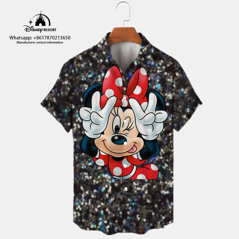 Новая рубашка с коротким рукавом и 3D принтом Микки-Мауса Мужская Удобная Повседневная рубашка с коротким рукавом и одной пряжкой с Микки-Маусом