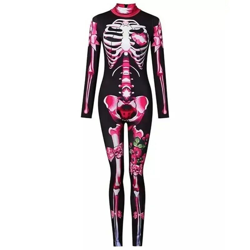 Monos de Cosplay de Halloween para mujer, Body de esqueleto divertido, mono ajustado elástico 3D, traje de una pieza, Catsuit para adultos