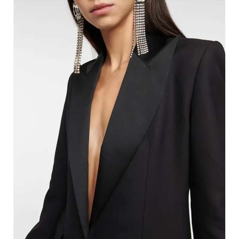 High-End Luxus elegante schwarze Frauen Blazer Verlängerung Revers Single Schnalle formelle Abschluss ball maßge schneiderte Kleid