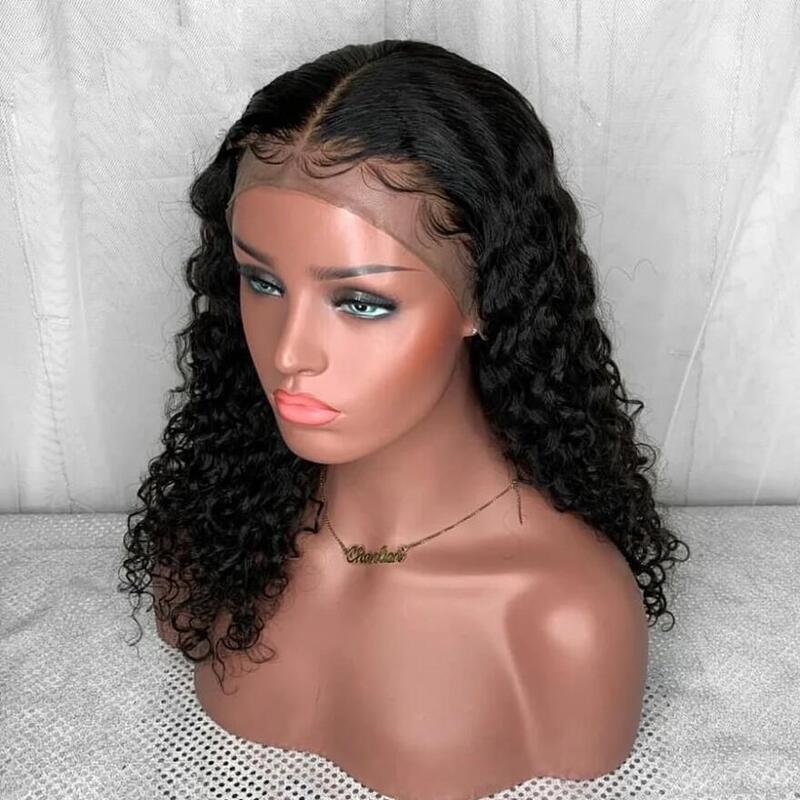 180Density Long Soft 26inch Natural Black Kinky Curly Deep Lace Front Wig For Women BabyHair Glueless Preplucked Heat Resistant