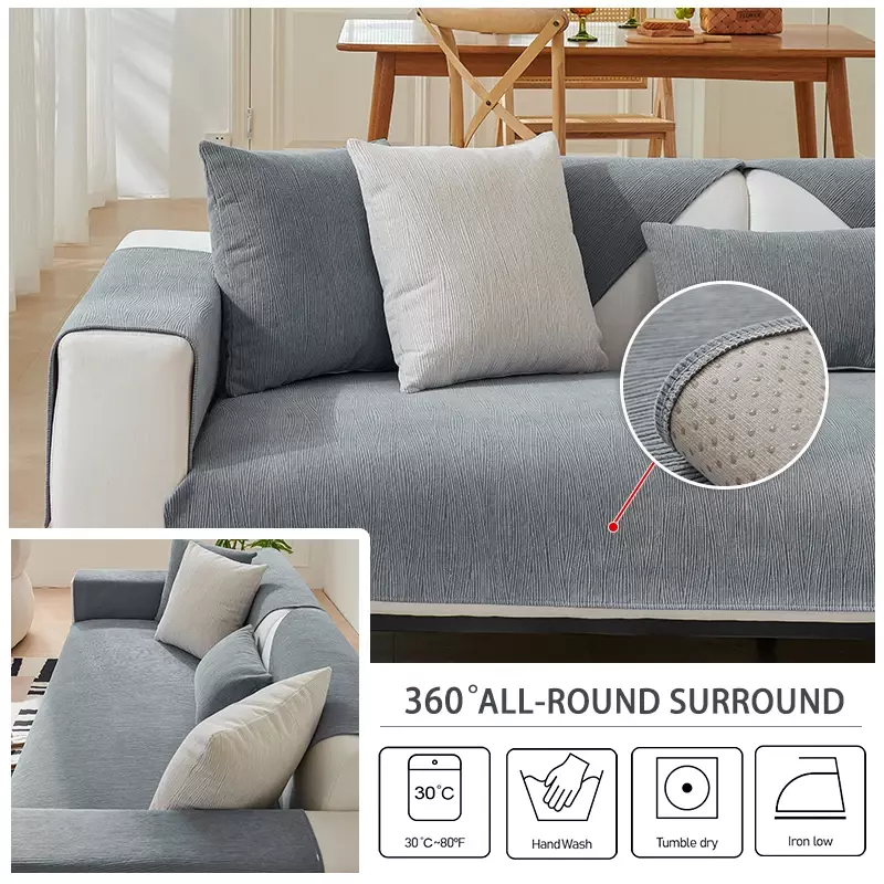 Universal Sofa Covers Towel Chenille Solid Color Living Room Sofa Cushion Mats Non-Slip Couch Cushion Armrest Backrest Cover