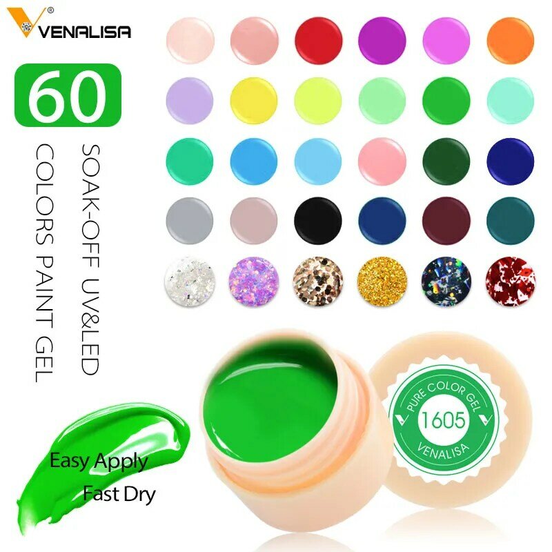 Venalisa-페인팅 젤, 60 가지 색상, 5ml, 전문 네일 페인트, 컬러 젤 폴리시, 네일아트, UV 젤 래커 젤, 바니시