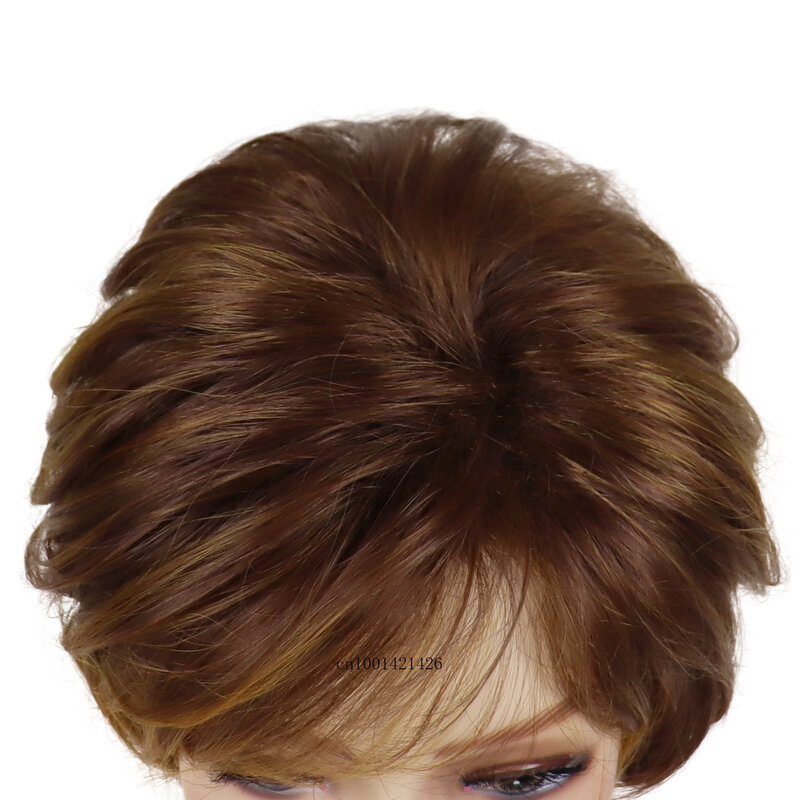 Mieszanka kasztanowej peruki z hukiem syntetyczne krótkie damska peruka czerwona brązowa naturalna peruka prezenty dla matki swobodna fryzura warstwowa fryzura