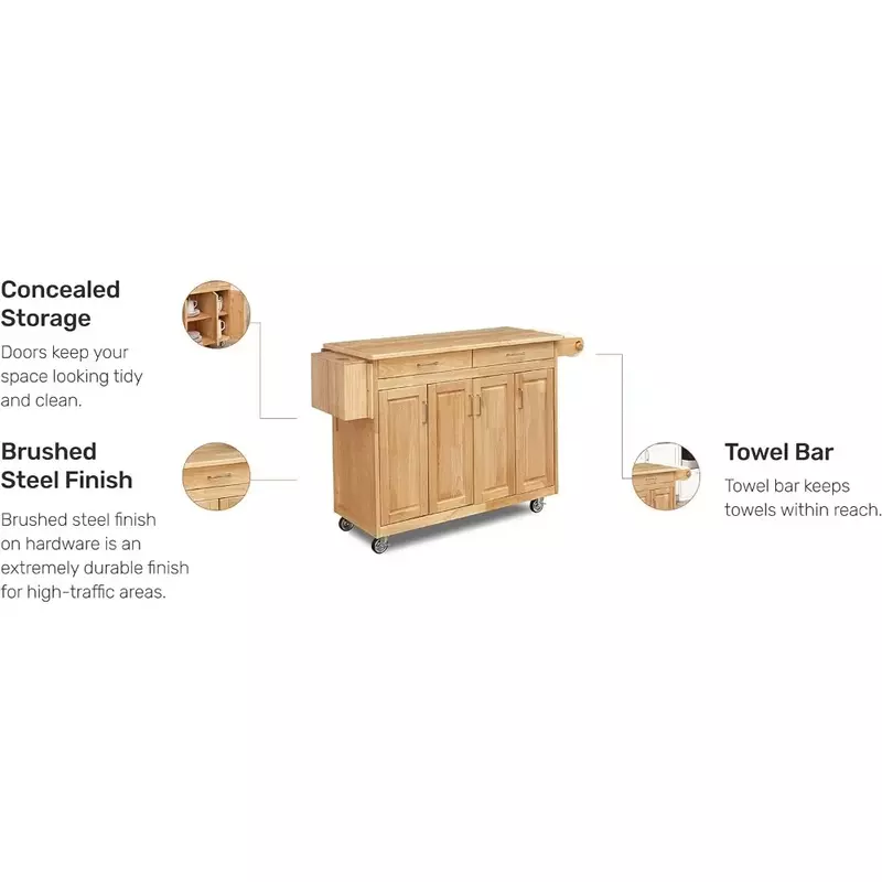Carrello Mobile da cucina linea generale con carrello da Bar per colazione a goccia Shopping legno duro naturale 54 pollici di larghezza mano |
