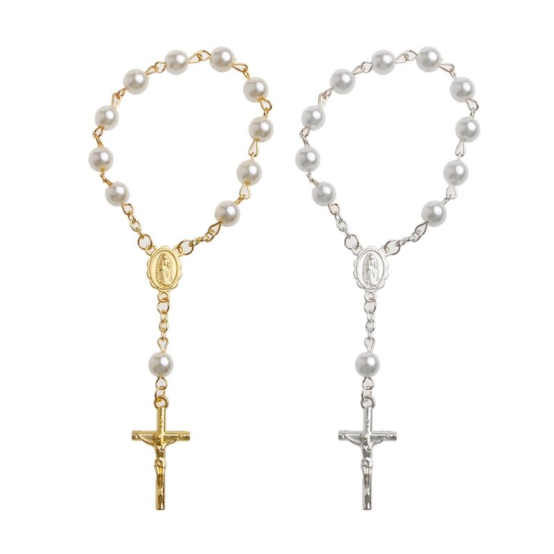 Catholic for Cross Finger Chain Rosary Finger Baptism Rosaries Faux Pearls Brace