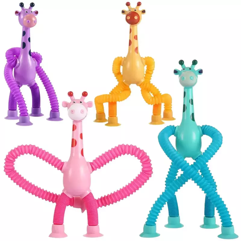 Ventosa das crianças Brinquedos, Girafa Pop Tubo, Sensorial Playing, Educação Infantil, Stress Relief Squeeze Fidget Jogos, 1 Pc, 4Pcs