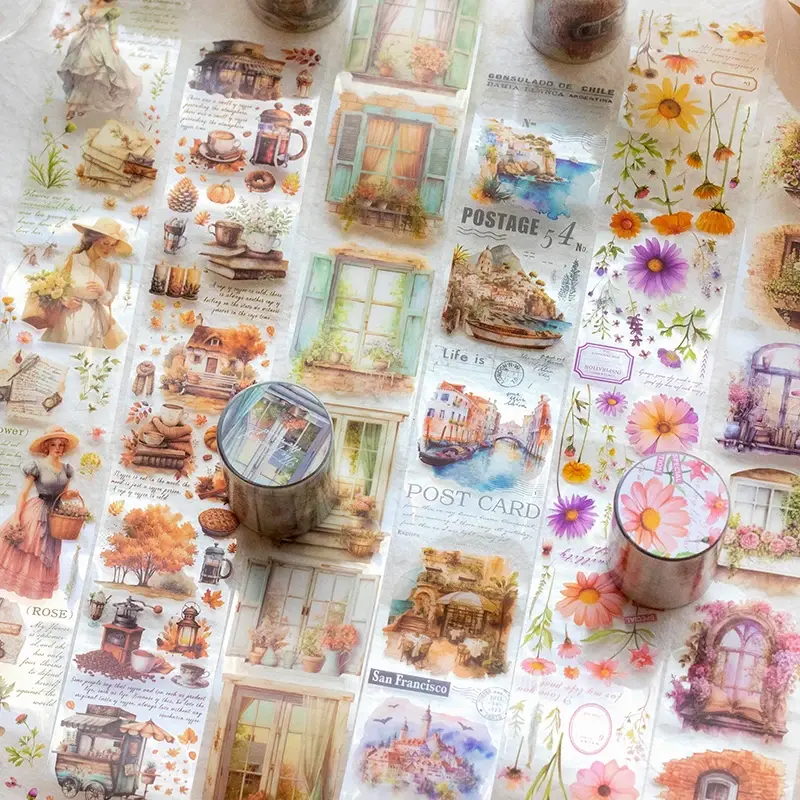 50mm * 2m Romantic Series Tape Stickers Scrapbooking Handbook DIY Journal Materials Album Labels Gift Wrap Collage Stickers
