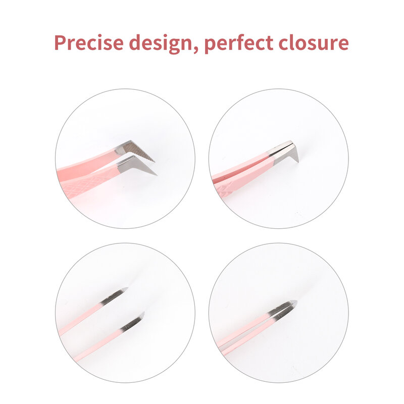 Gemerry-Pinzas de acero inoxidable para extensiones de pestañas, pinzas antiestáticas de alta precisión con puntas de fibra, herramientas de maquillaje, color rosa, 1 unidad