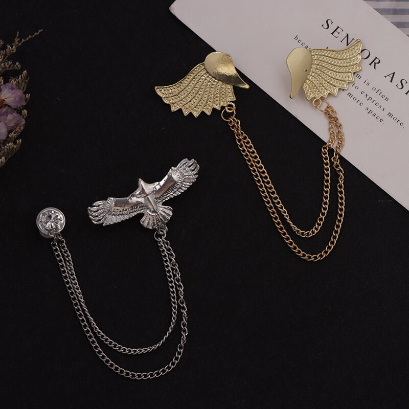 Broche de borla de Caballero de moda para hombres, Collar de camisa de traje, cadena con forma de alas/Águila, Pin de solapa, accesorios de boda de Metal