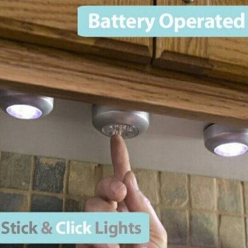 3 lampki LED do nocnego sterowania światło dotykowy, okrągłe na szafkę bezprzewodowa do szafy, na ścianie, lampy kuchenne do sypialni, lampy samochodowe