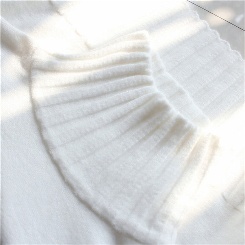 Suéter feminino de gola alta manga comprida, macacões finos com nervuras tricotadas, tops quentes, branco, elasticidade, feminino, outono, inverno