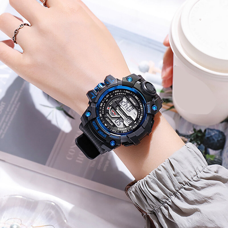 Yikaze นาฬิกาแนวสปอร์ตสำหรับผู้ชาย, นาฬิกาดิจิตอลแฟชั่นเรืองแสงจับเวลากลางแจ้งกันน้ำได้