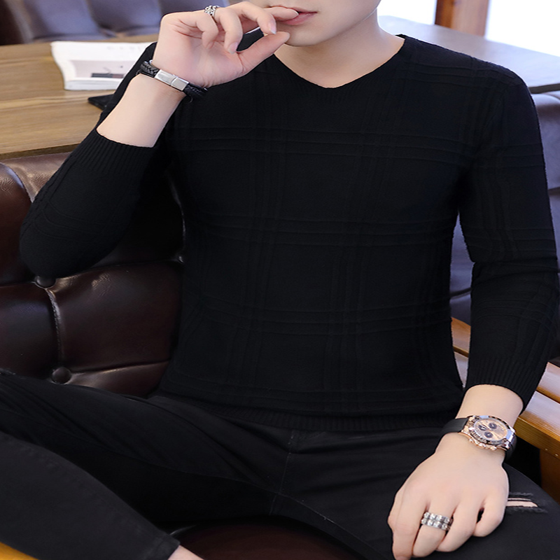 Sweter Pullover Kerah V Fashion Baru Pria 2022 Kaus Rajutan Lengan Panjang Kasual