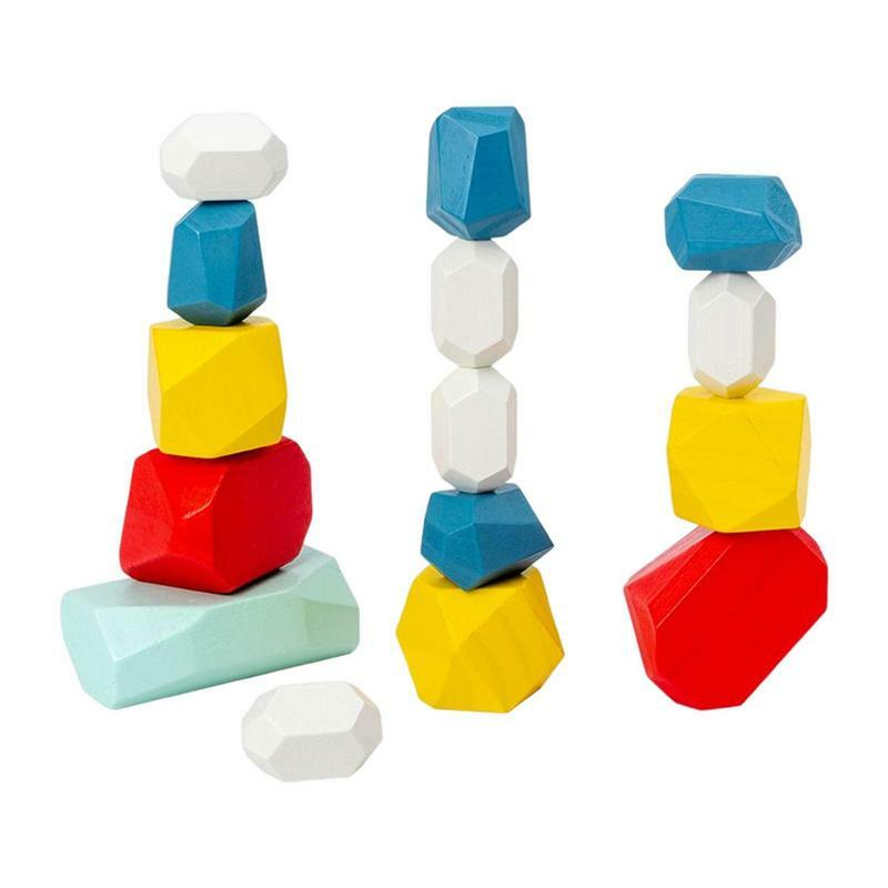 Jogo de madeira colorido arco-íris empilhamento pedras, brinquedos educativos criativos, presentes para crianças, 3, 15pcs