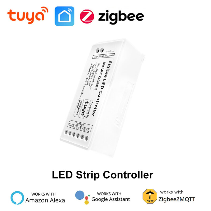 Tuya แผงควบคุมแถบไฟ LED แบบ Zigbee RGB, ตัวควบคุมไฟ LED 12V ควบคุมด้วยเสียงแบบแอปควบคุมด้วยไฟ LED สีเดียว RGB Rgbw RGB + CCT