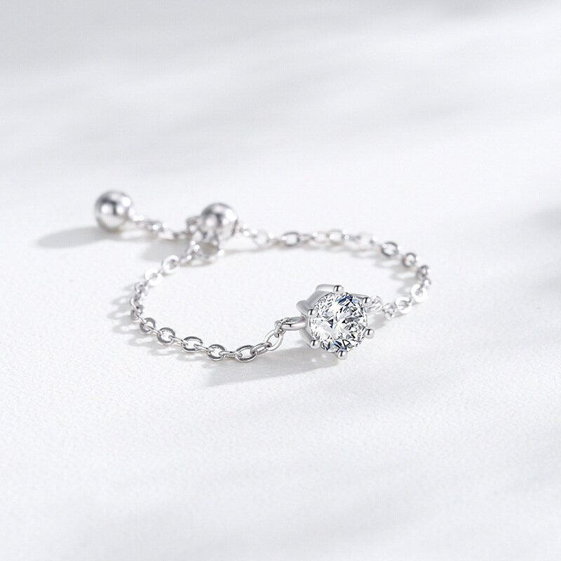 خاتم مرصع بالزركون الماسي للنساء ، تصميم بسيط ، تصميم أنيق ، أسلوب سلسلة متقدم ، فضة إسترليني S925