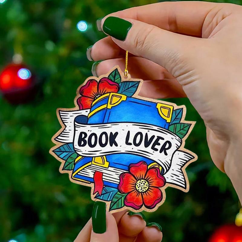 Adornos colgantes para árbol de Navidad, adornos colgantes para libros, decoraciones acrílicas 2D de doble cara, regalos para libros de Navidad