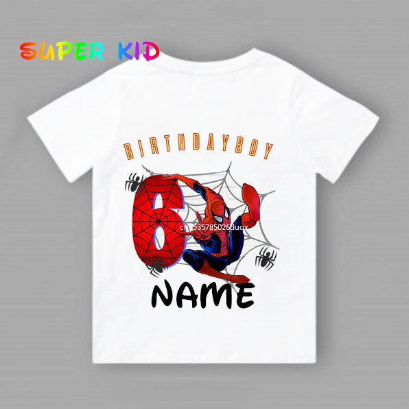Summer 2 3 4 5 6 7 8 9 Birthday Marvel Spiderman Short Sleeved Boys Shirts Spiderman Personalize Name Birthday Party Kid Clothes