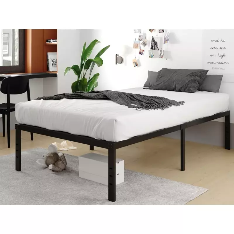 18 Cal metalowa rama łóżka, podwójne łóżko rama, nie wymaga sprężyn, łatwy montaż wspornik z listew stalowych, bezgłośny czarny