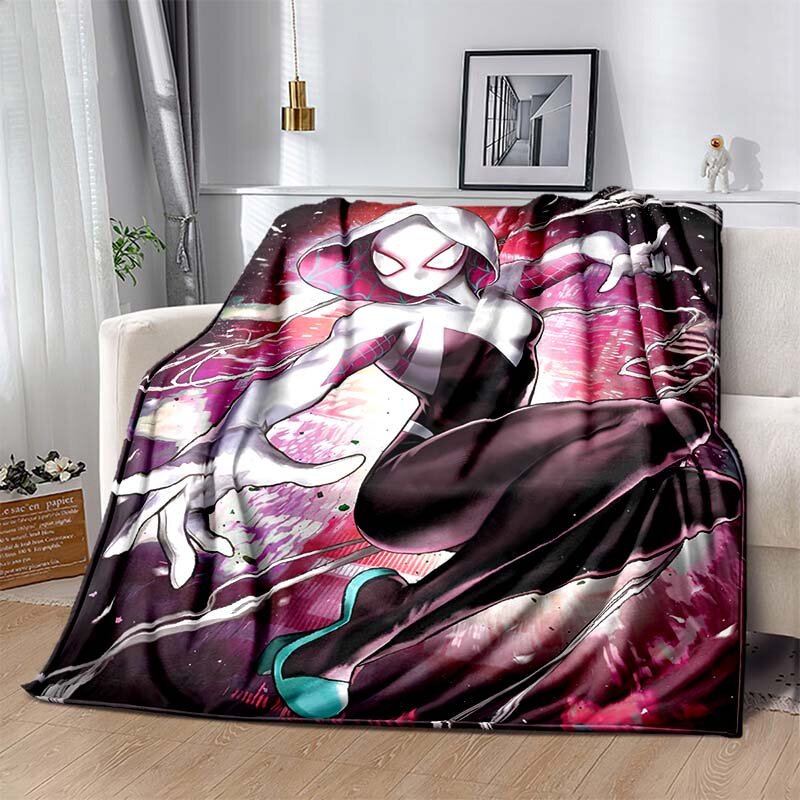 6 Sizes Warm Soft Marvel Spider Gwen Woman Print Blanket Fluffy Kids and Adults Sofa Plush Bedspread Throw Blanket for Sofa Bed