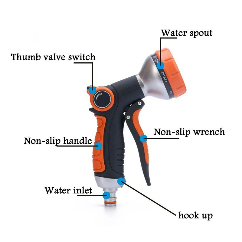 8 muster Spray Rasen Bewässerung Multi-Funktion Auto Waschen Hochdruck Durable Hand Werkzeuge Schlauch Streuen Düse garten Streuen