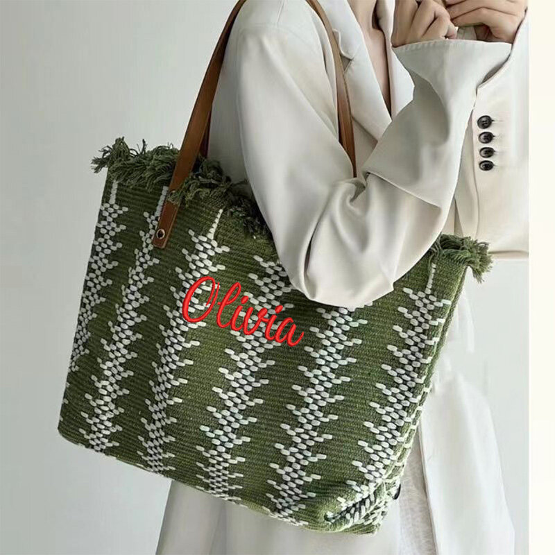Personalized Embroidery Name Shoulder Bag Large Capacity Versatile Bag Canvas Bag Shopping Bag Handbag with Gift Gift