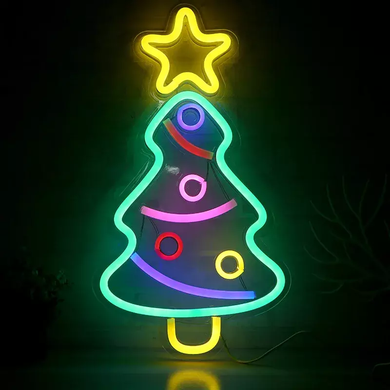 산타 클로스 네온 불빛 클로스 LED 사인 램프 크리스마스 장식 야간 조명 축제 파티 룸 숍, 어린이 선물 USB 플러그
