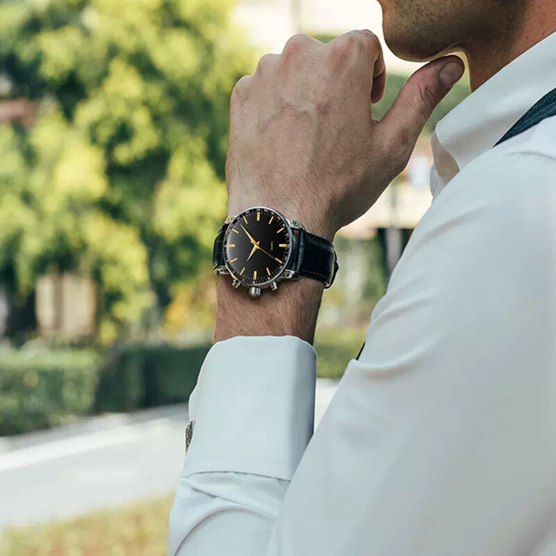 Homens elegantes relógios de pulso ultrafinos, quartzo analógico com alça PU, trabalho casual para negócios