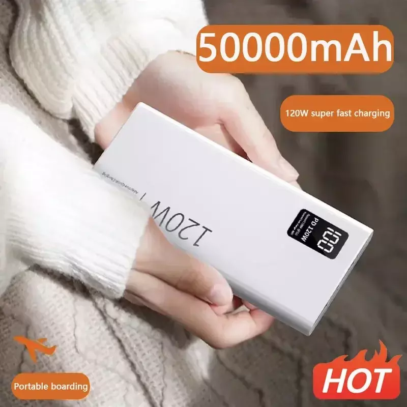 แบตสำรองความจุสูง120วัตต์50000มิลลิแอมป์ต่อชั่วโมงชาร์จเร็ว powerbank ชาร์จแบตเตอรี่แบบพกพาสำหรับ iPhone Samsung Huawei